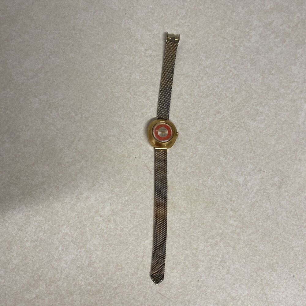 Vintage 1970s WALTHAM Incabloc 17 Jewels Womens Watch Orange Dial